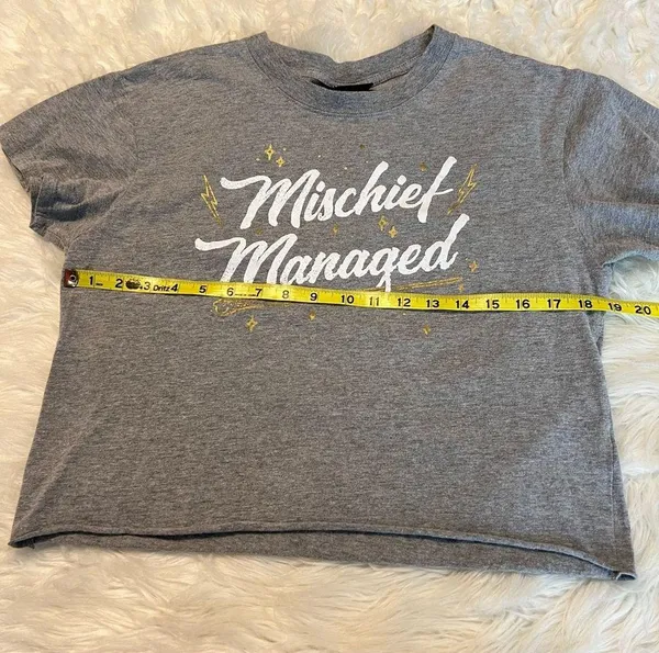 Harry Potter Mischief Managed Cropped T Shirt Juniors XL Gray Raw Hem - Image 6