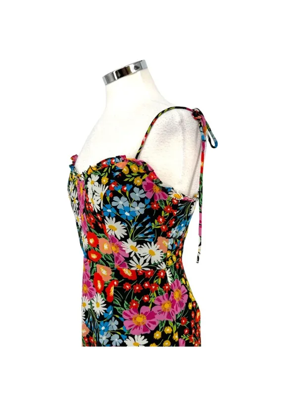 Sugarlips Lupita Floral Tie Strap Ruffle Mini Dress Black Multicolor Size Medium - Image 4