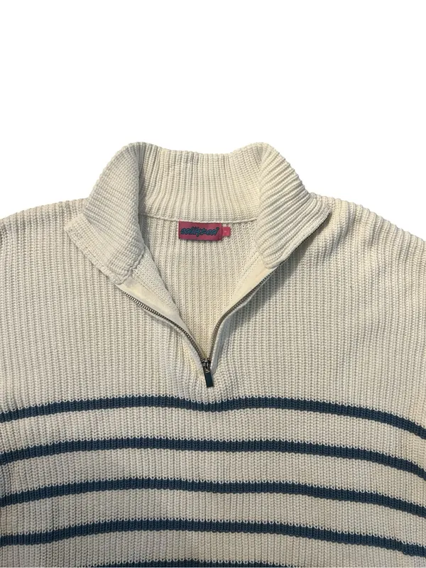 Edikted 1/4 Zip oversized Ribbed Sweater White with Navy Stripes Nautical cotton - Image 7