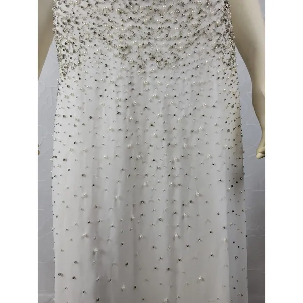 Anthropologie Womens Dress Sz S White Silver Rian Beaded Embellished Halter Maxi - Image 7