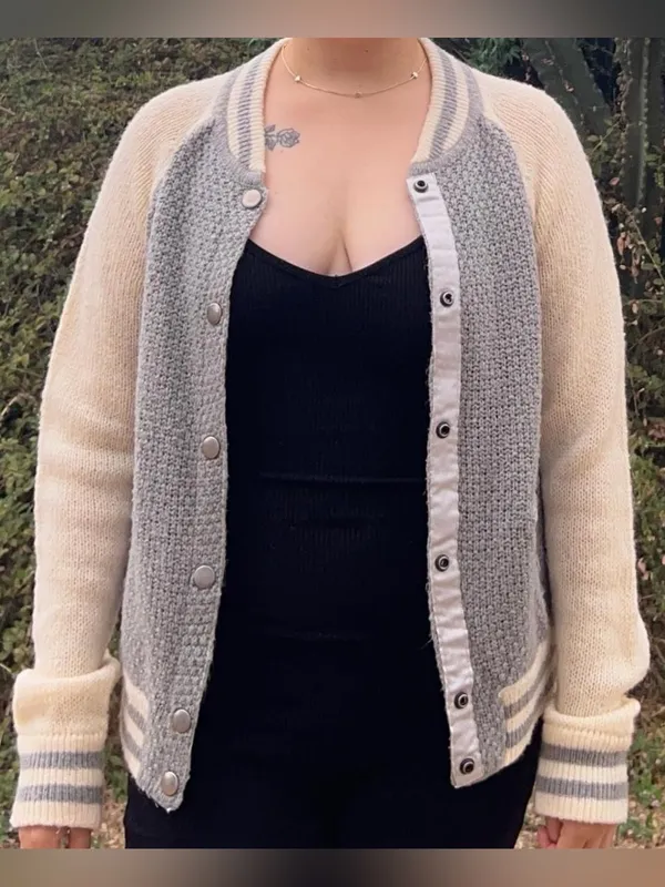 Gray & cream varsity cardigan. - Image 3