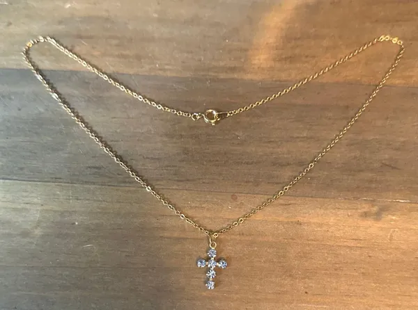 Vintage Rhinestone Cross Pendant Necklace - Image 3