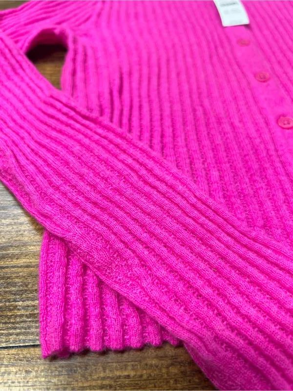J. Crew Featherweight cashmere pointelle cardigan in Neon Pinks Size XS NWT - Image 10