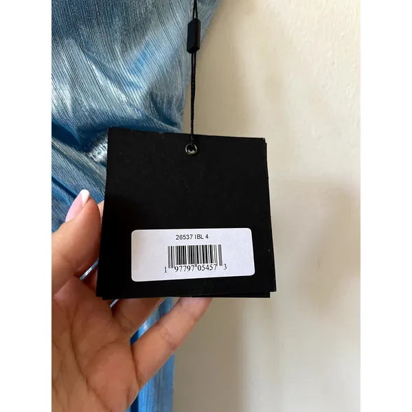 Mac Duggal One-Shoulder Metallic Aqua Blue Evening Gown Maxi Dress Size 4 New - Image 5