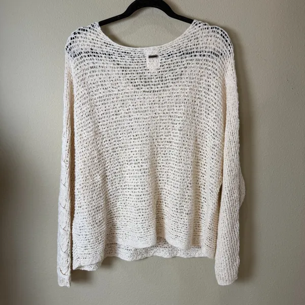 BILLABONG Lace Up Open Knit Crochet Style Sweater Top Size Large - Image 6