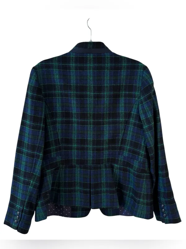 Talbots Wool Blend Green Blue Plaid Blazer Size 12 Crest Buttons Holiday - Image 2