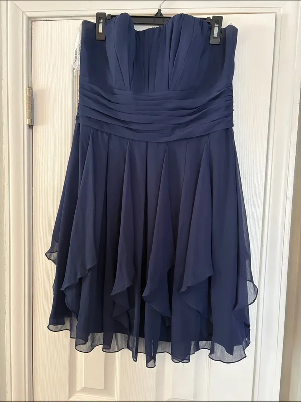 David's Bridal Marine Navy Chiffon Strapless Bridesmaid Dress F14169 Size 12 - Image 2