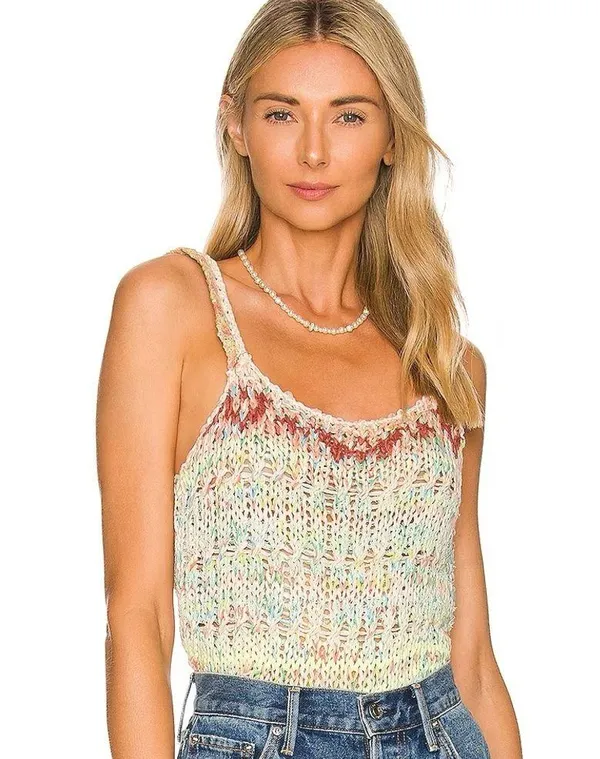 Free People NWOT Palmetto Cotton Blend Tank Top Large Candied Dream Combo - Image 4