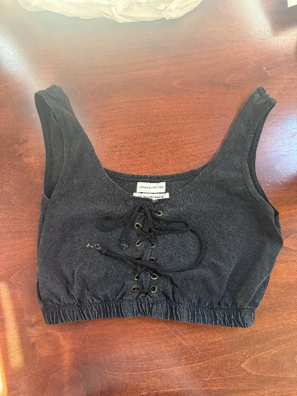 URBAN OUTFITTERS Black Washed Denim Lace Up Corset Tank Top Size Small - Image 2