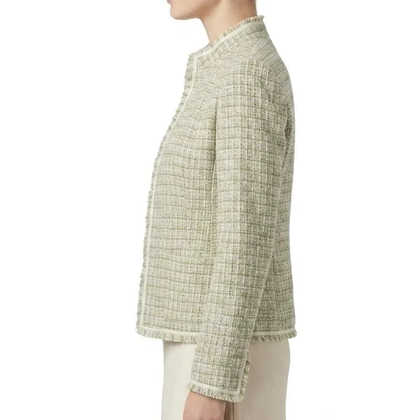 Draper's & Damon's Tweed Blazer Jacket Size 16 Frayed Trim Cream Green - Image 3