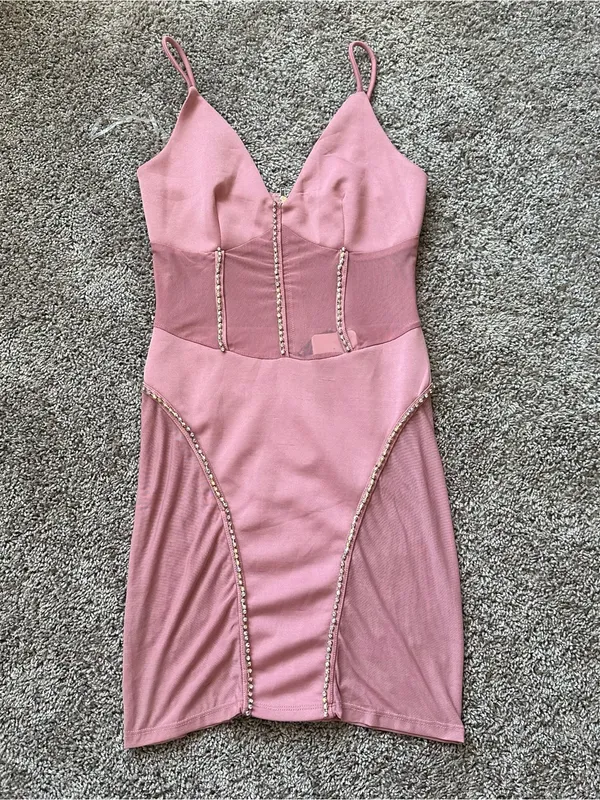 Blush Pink Embellished Bodycon Dress - Image 2