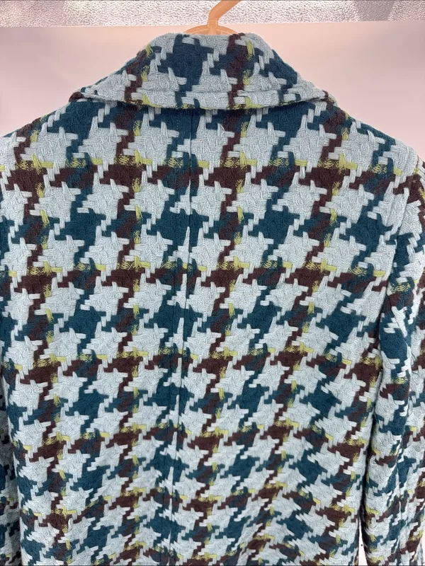 Anne Klein Teal and Brown Houndstooth Worsted Wool Peacoat S winter preppy - Image 3