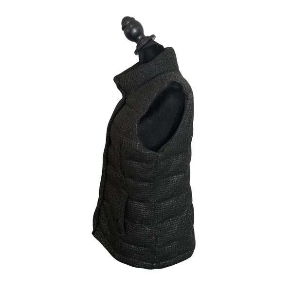 Charter Club Black Metallic Gold‎ Tweed Puffer Vest Quilted Jacket Size S - Image 5