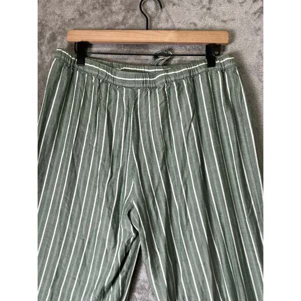 Cozy Earth Pajama Set Womens Large Green White Stripe Button Up Drawstring Pants - Image 7