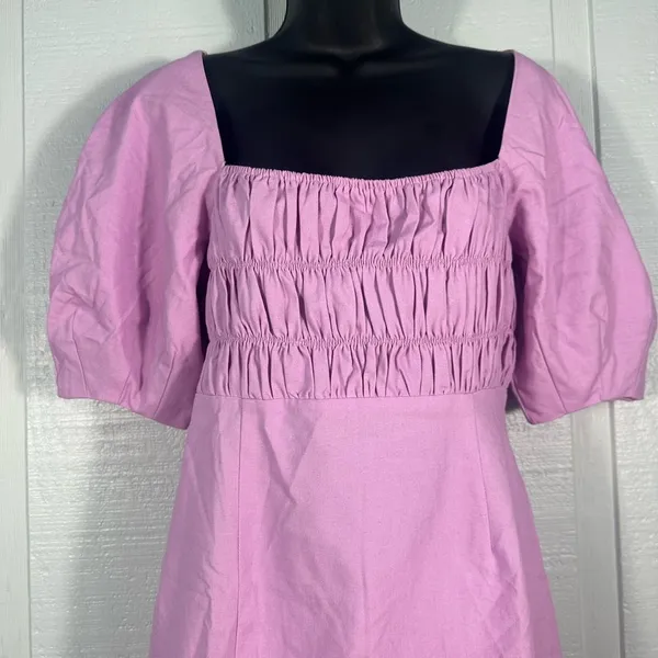 Lush Clothing Lavender Puff Sleeve Smocked Front Dress Size Medium NWT - Image 4