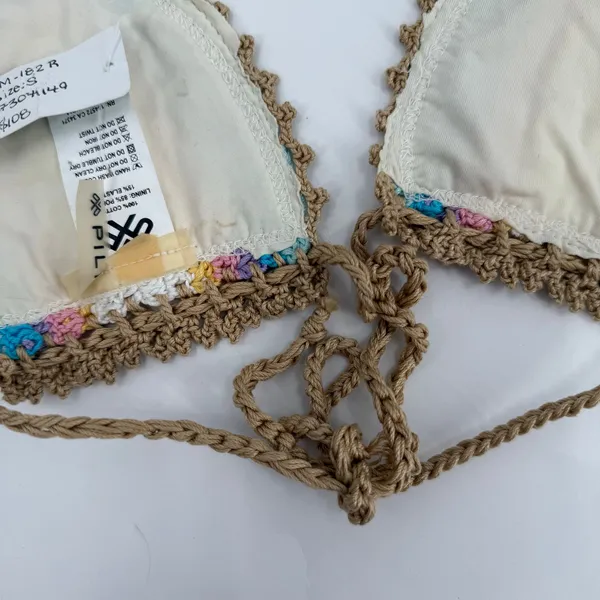PILYQ PQ SWIM Bikini Top Size Small NWT Romance Crochet Triangle Halter Rainbow - Image 15