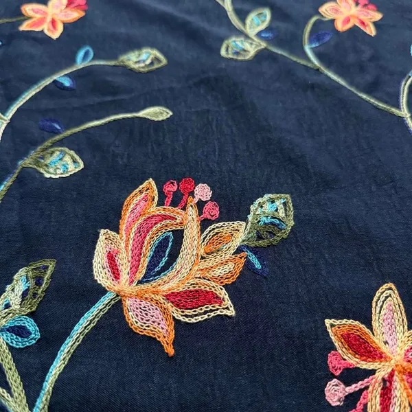 Seven Islands Floral Embroidered Navy Maxi Dress Off Shoulder Boho Blue Large‎ - Image 3