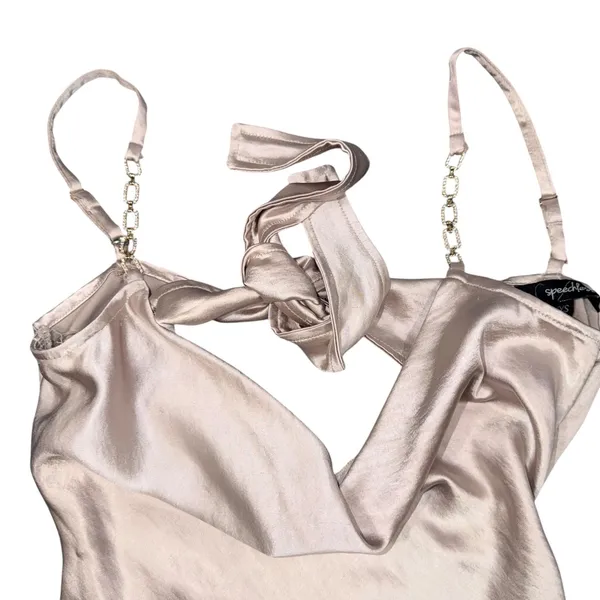 Speechless Satin Mini Dress Womens XXS Champagne Rhinestone Strap Open Back - Image 5