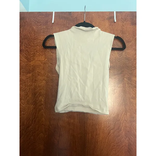 Zara Ribbed Mock Neck Tank Top Womens Medium Cream Sleeveless Knit Basic - Image 3