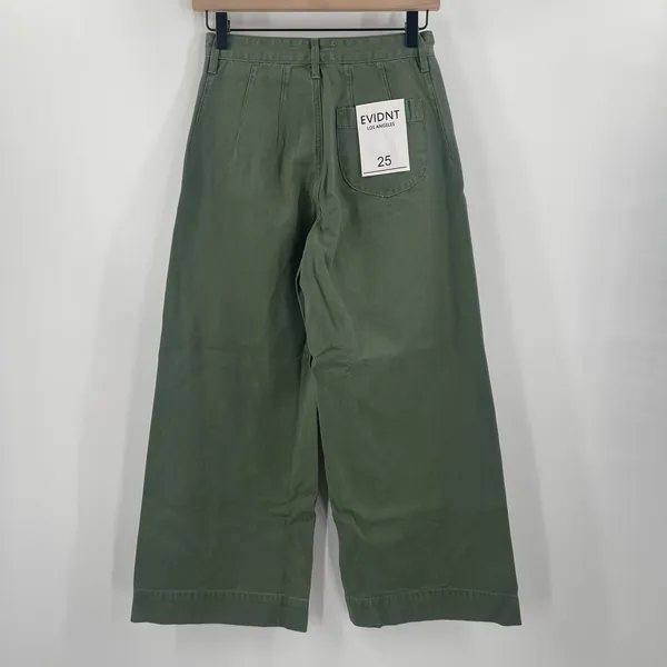 EVIDNT Pants Size 25 Cropped Chino Wide Leg High Waist NWT Green 100% Cotton - Image 3