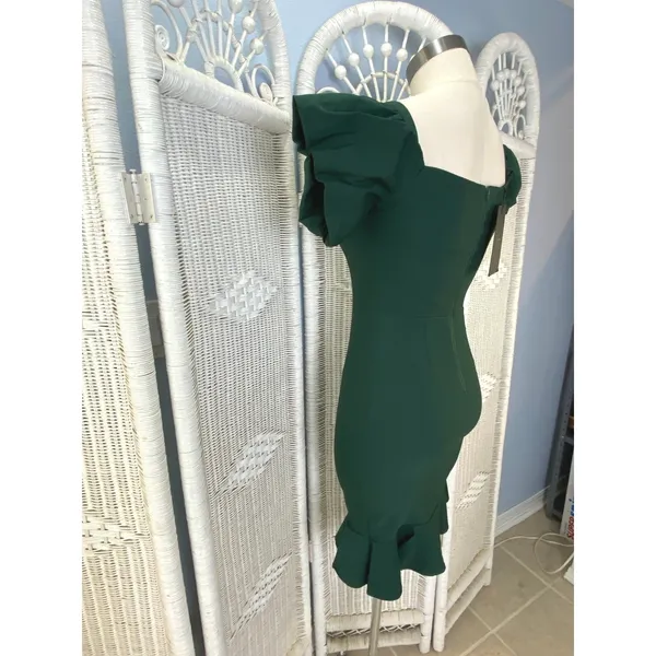 Vesper London Emerald Green Ruffle Hem Sweetheart Midi Dress Party Glam Sz 10‎ - Image 7
