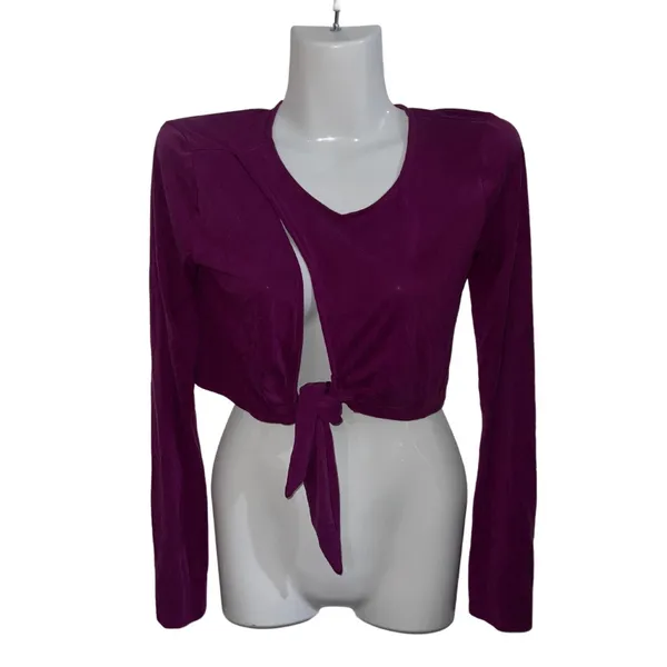 Urban Outfitters Elle Keyhole Flare Sleeve Magenta Wrap Blouse SZ S Y2K Festival - Image 5