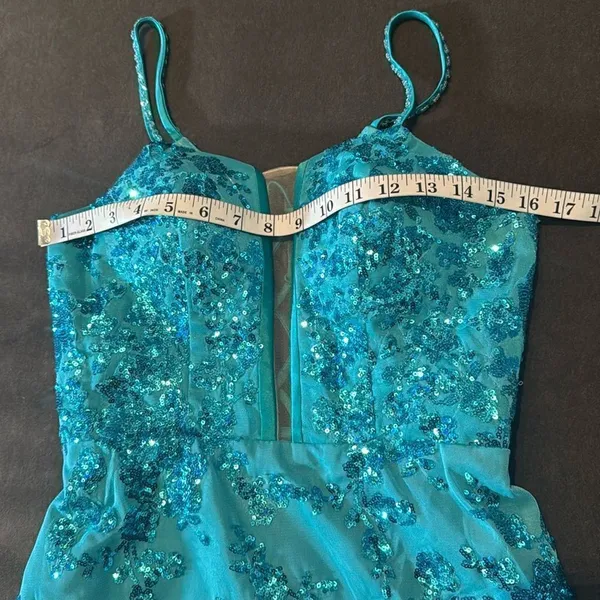 Women’s Blue Mermaid Fit Prom Party Dress Sparkly Sequins Leg Slit Size 2 NEW - Image 9