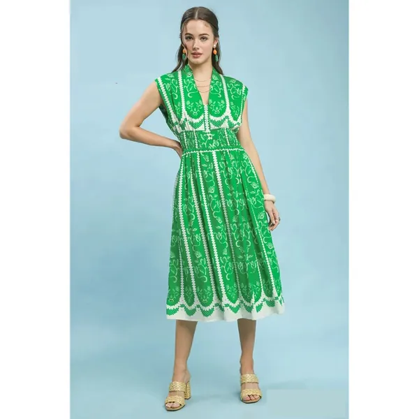 Umgee Sleeveless Smocked Midi Dress - Island Green - Medium - Image 4
