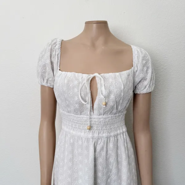 [Billy J] Tania White Eyelet Lace Puff Sleeve Square Neck Midi Dress NWT Size 16 - Image 4