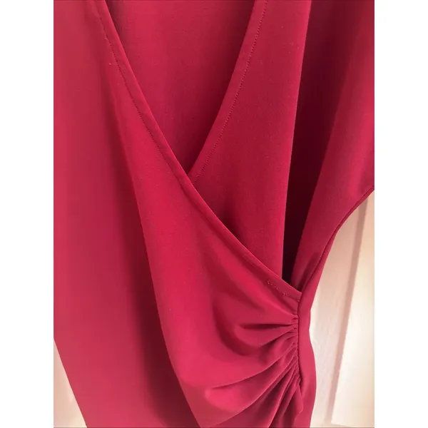 Norma Kamali Red Surplice Blouse Sz Sm Red Top Shirt Ruched Workwear - Image 3