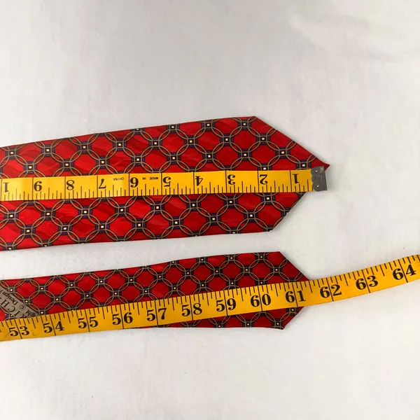 J Z Richards Silk Vintage Tie Men's Geometric Red Necktie Adjustable Curvets - Image 7