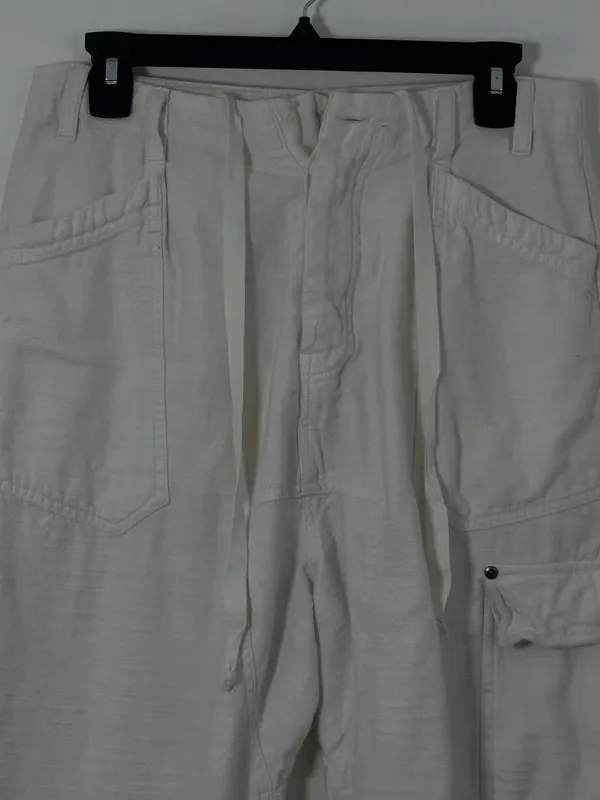 Free People White Utility Drawstring Cargo Pants XS 100% Cotton - Image 2