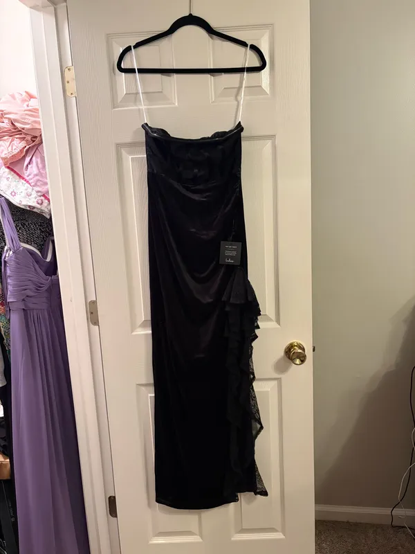 Lulus Astounding Aura Black Lace Strapless Bustier Maxi Dress - Image 5