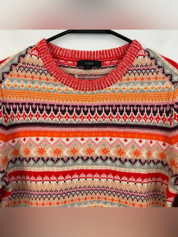 NWT J. Crew Wool Blend Bright Cerise Peony Faire Isle Wool Blend Sweater Small - Image 2
