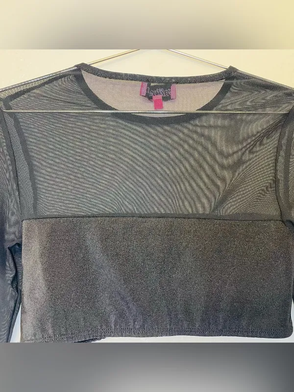 Edikted Black Night Out Sheer Crop Top‎ Size XS - Image 9