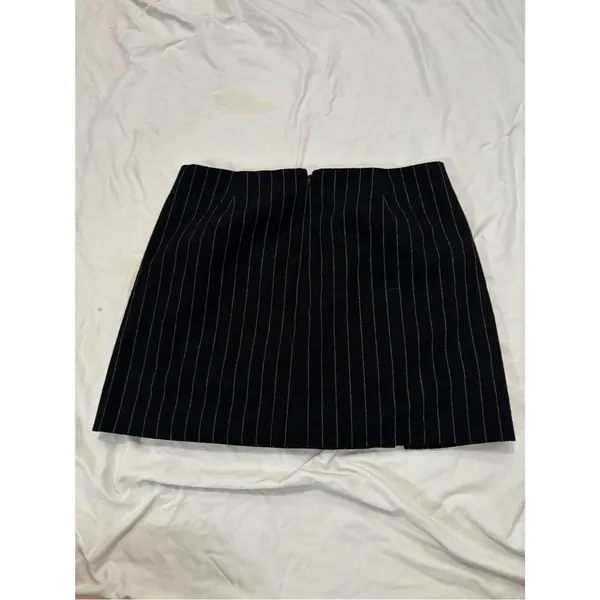 Madewell Size 8 Black Pinstripe Mini Skirt Front Slit Tailored Preppy Office Y2K - Image 6
