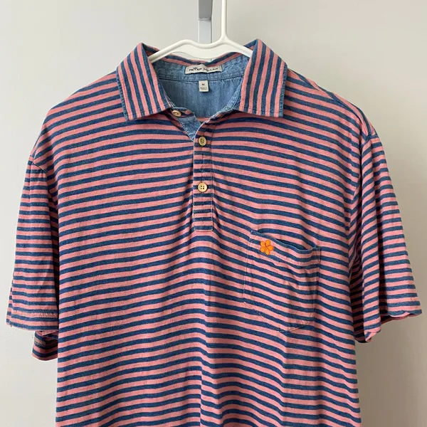 Peter‎ Millar Medium Pink Blue Striped Polo Shirt Short Sleeve Cotton Golf Tee - Image 2