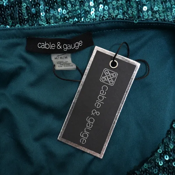 Cable & Gauge Womens M Short Sleeve Sequin Lined Mini Dress in Green NEW - Image 7
