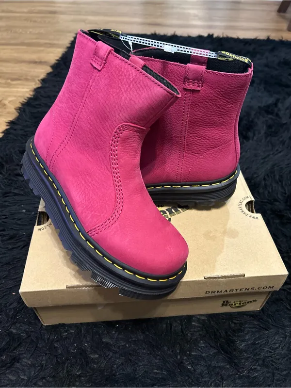 DR MARTENS Zebzag Rigger fuchsia leather boots booties shoes women’s 8 new - Image 8