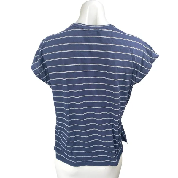 Banana Republic Women's Blue Striped Cap Sleeve Crew Neck Tee T-shirt Top Size S - Image 2
