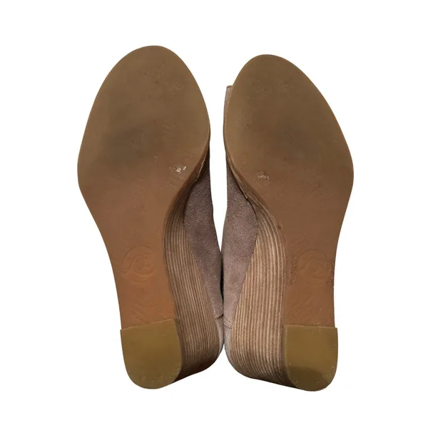Lucky Brand Womens Taupe Suede Peep Toe Wedge Booties Open Toe Ankle Boots‎ 10M - Image 7