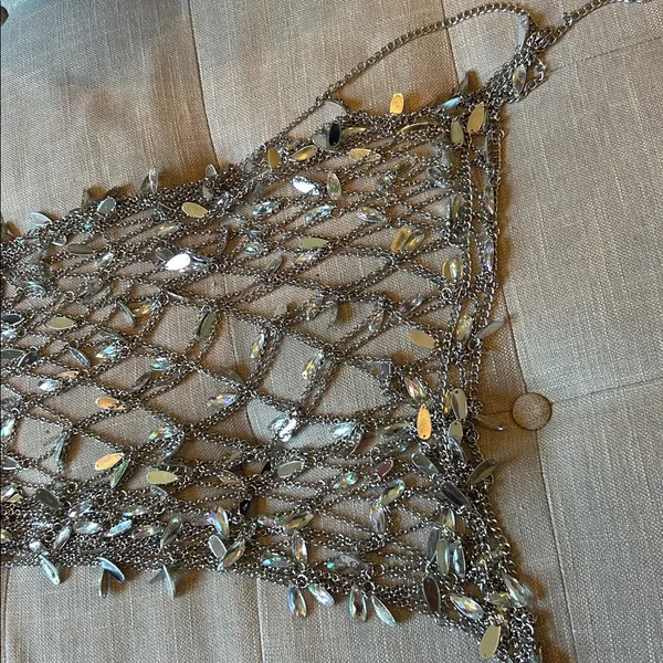 Non Signe Asymmetrical One Shoulder Tear Drop Chandelier Chain Dress - Image 6