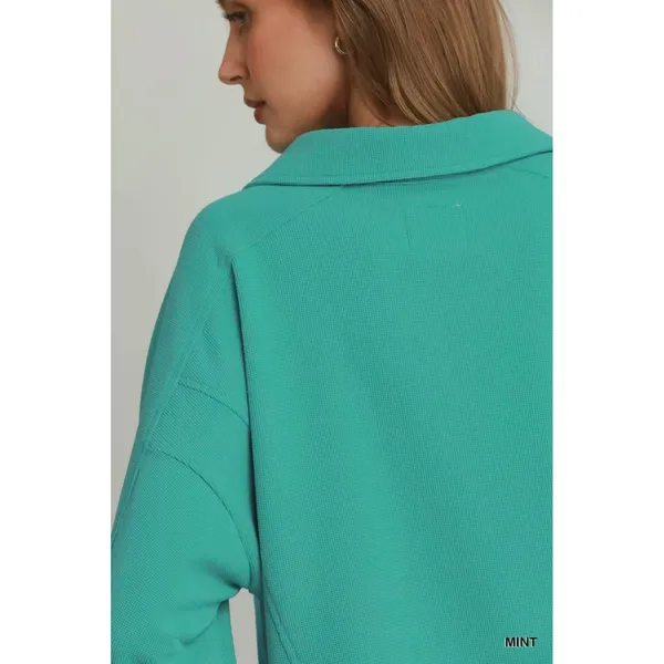 Umgee‎ Brushed Waffle Polo Collared Pullover - Medium - Image 4