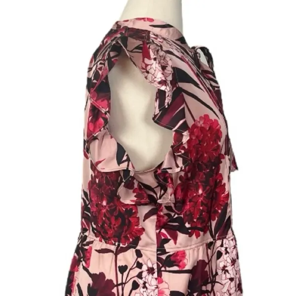 Tommy Hilfiger New Shift Dress Ruffle Tie Neck Pink Red Floral Women’s Size 16 - Image 7