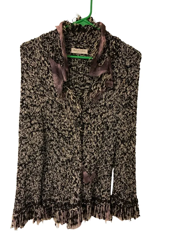 All of Cotton Black‎ and Cream Marled Button-Up Women’s Sweater - Image 2