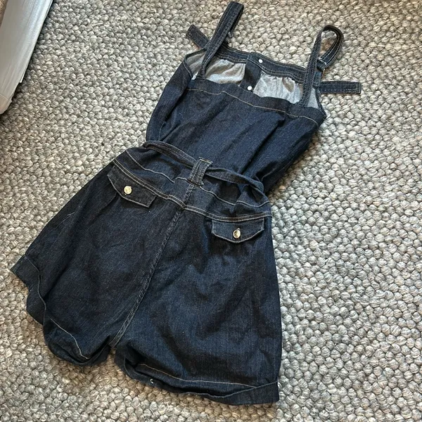 Non Signe Chunky Denim Tie Waist Romper Size M - Image 12