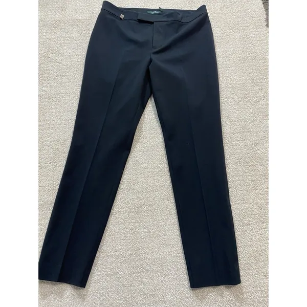 Lauren Ralph Lauren Black Flat Front Straight Dress Pants Size 8 Classic Stretch - Image 16