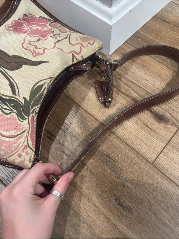 LIZ CLAIBORNE Vintage 90s Cottagecore Pink Floral Cream Canvas Shoulder Bag - Image 4