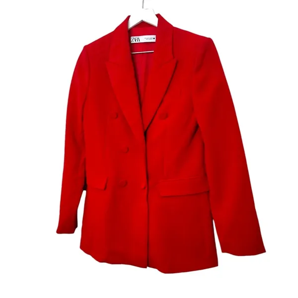 ZARA Red Double Breasted Tailored Blazer Size Small - Image 3