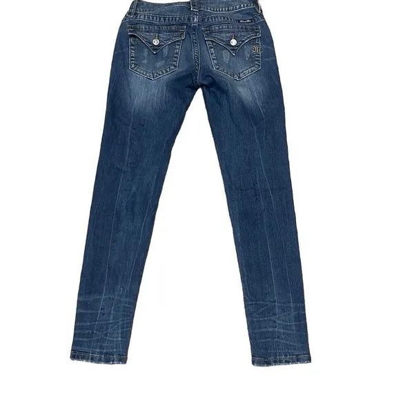 Miss Me 26 X 29 Skinny Mid Rise Denim Jeans Blue 5‎ Pockets Stretch Distressed - Image 2